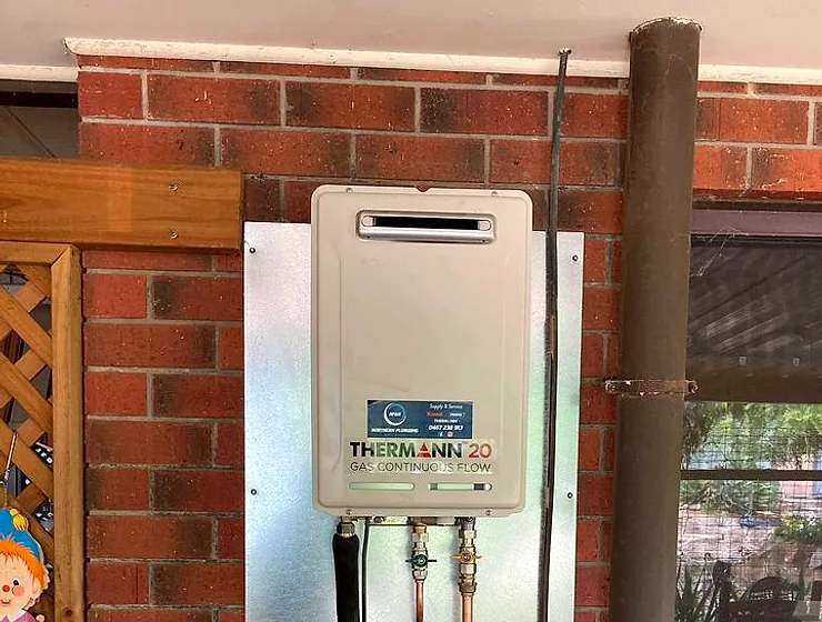 Gas continuous flow hot water unit installed by Northern Plumbing
